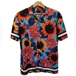 Zara Men's Mesh Blue Floral Button Down Shirt. Medium